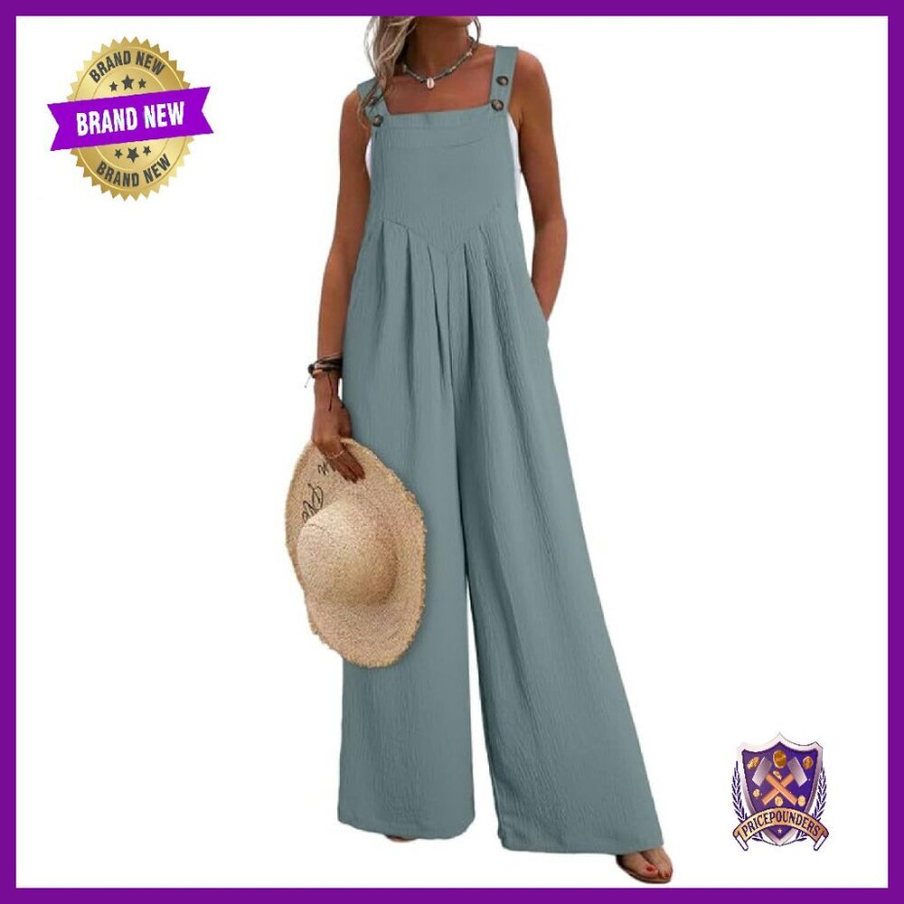 Sleeveless Wide Leg Jumpsuit with Pockets - Loose Fit Casual Overalls